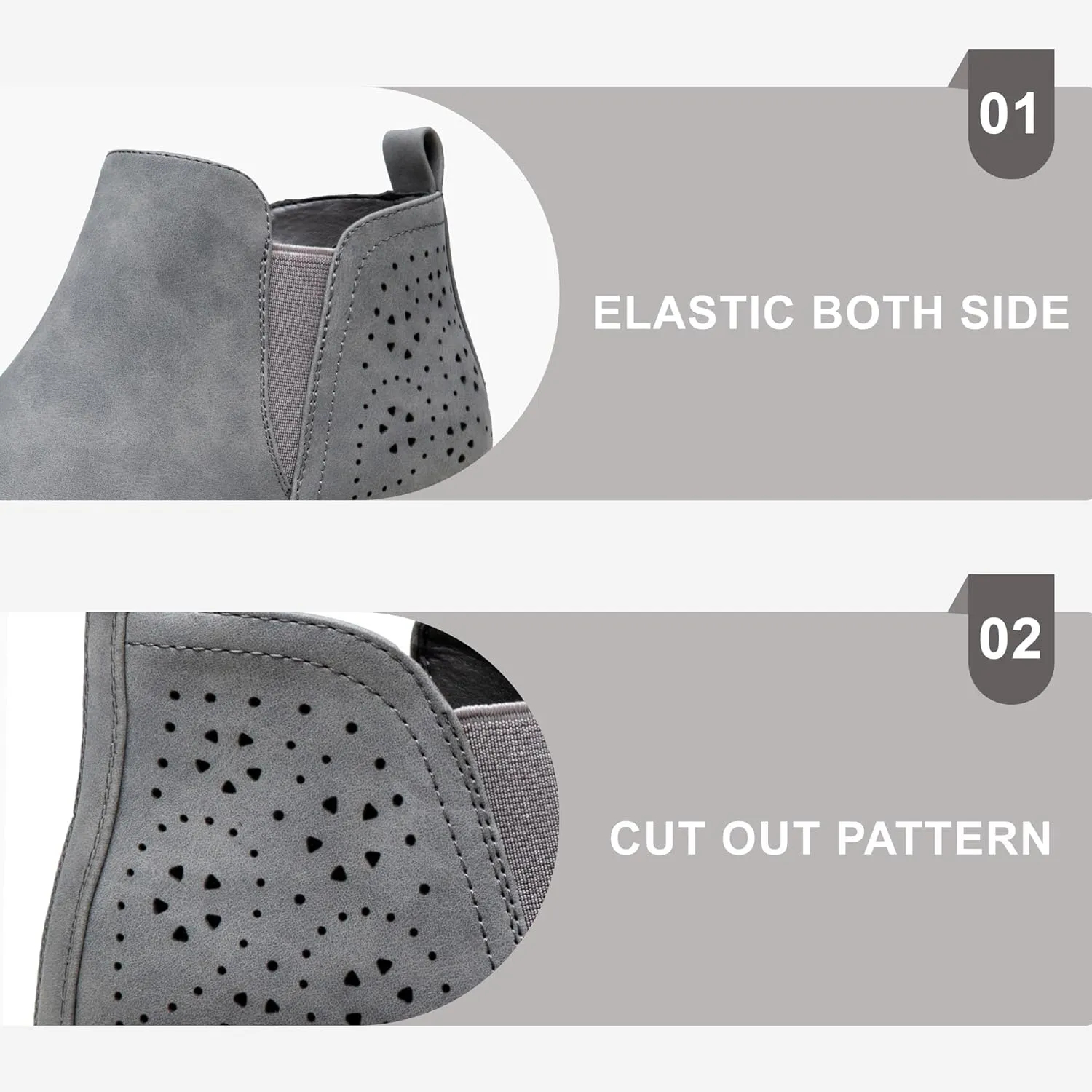 Jeossy Women's 9615 Chelsea Ankle Boots Cutout Perforated Short Booties Slip on