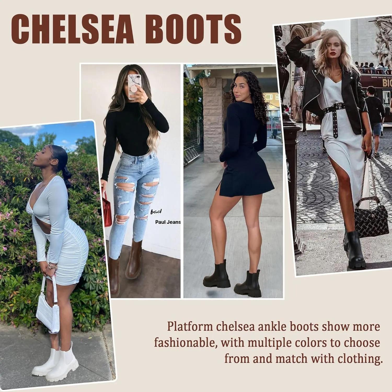 Jeossy Women's 9620 Chelsea Combat Boots, Platform Ankle Boots Chunky Heel, Fashion Lug Sole Slip on Booties with Elastic Band