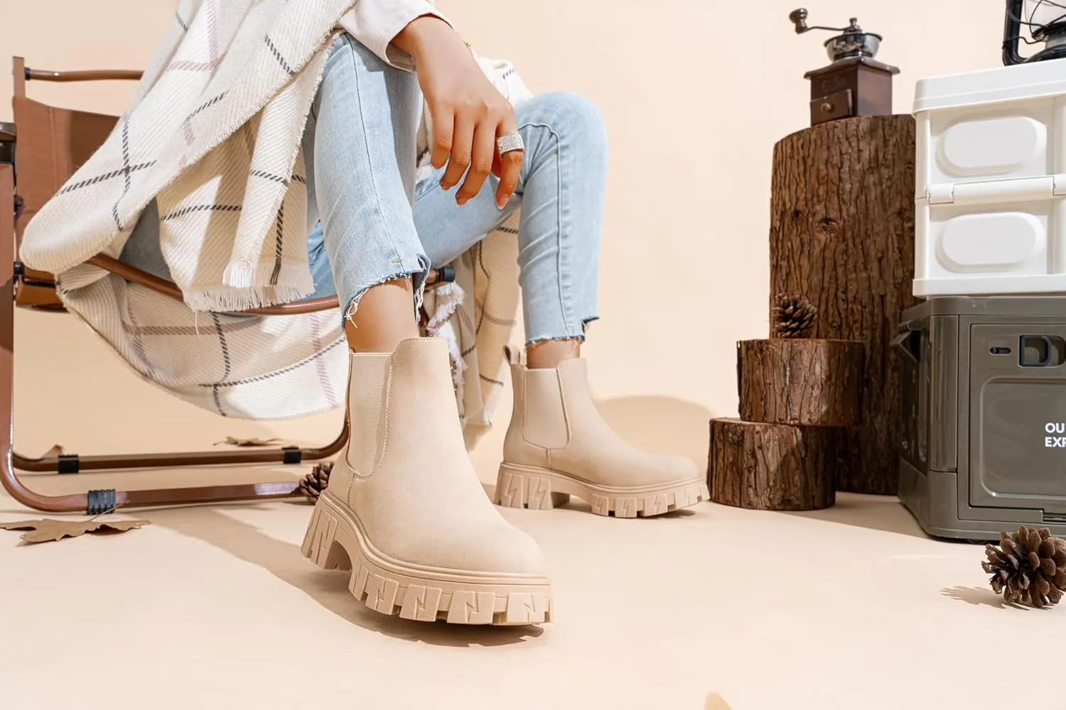 Jeossy Women's 9620 Chelsea Combat Boots, Platform Ankle Boots Chunky Heel, Fashion Lug Sole Slip on Booties with Elastic Band