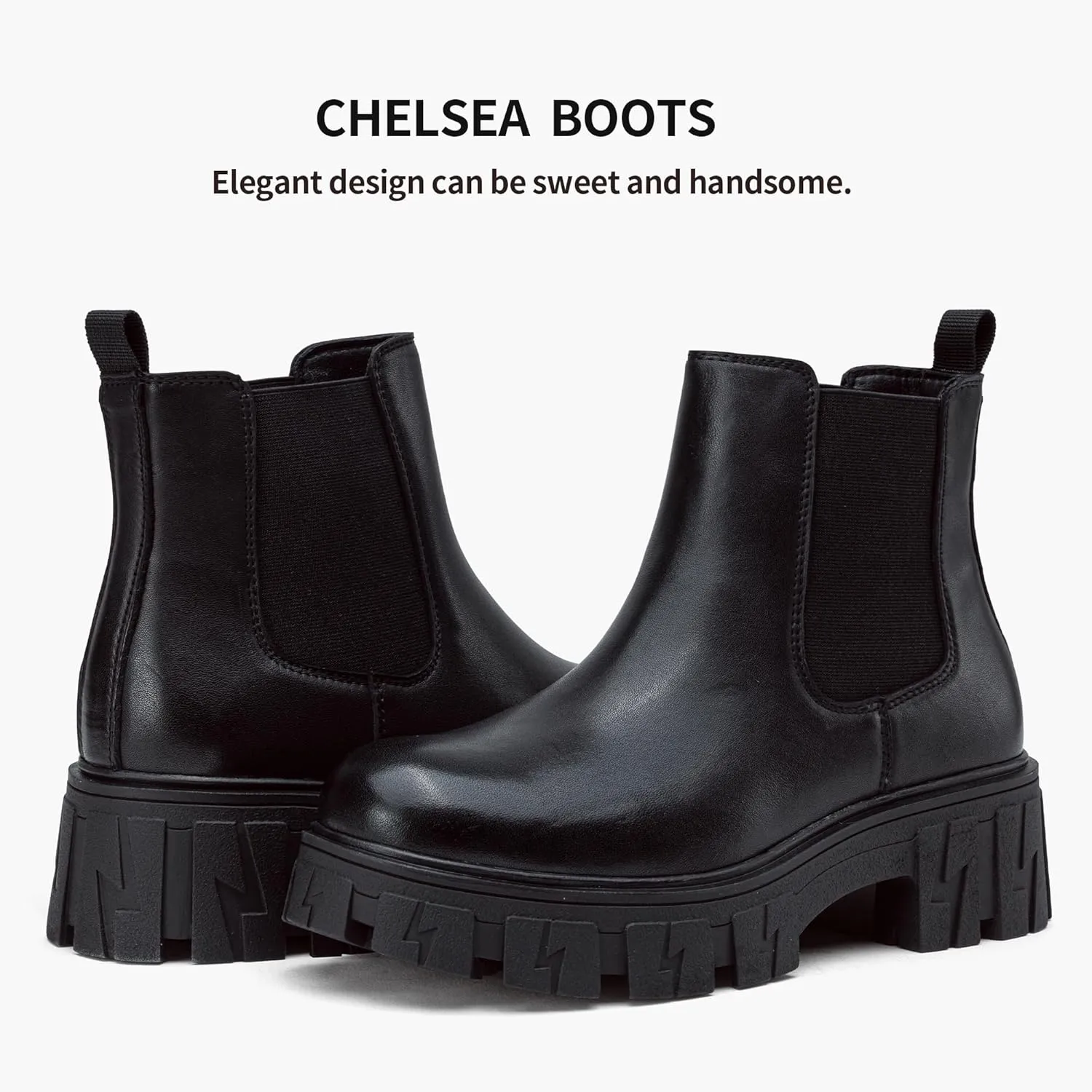 Jeossy Women's 9620 Chelsea Combat Boots, Platform Ankle Boots Chunky Heel, Fashion Lug Sole Slip on Booties with Elastic Band
