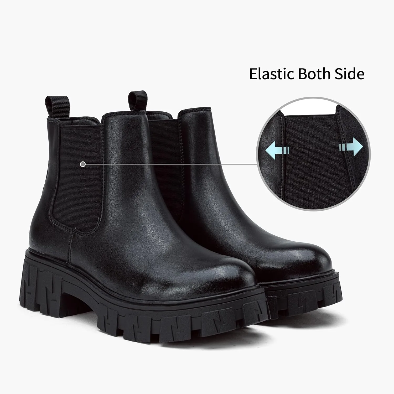 Jeossy Women's 9620 Chelsea Combat Boots, Platform Ankle Boots Chunky Heel, Fashion Lug Sole Slip on Booties with Elastic Band