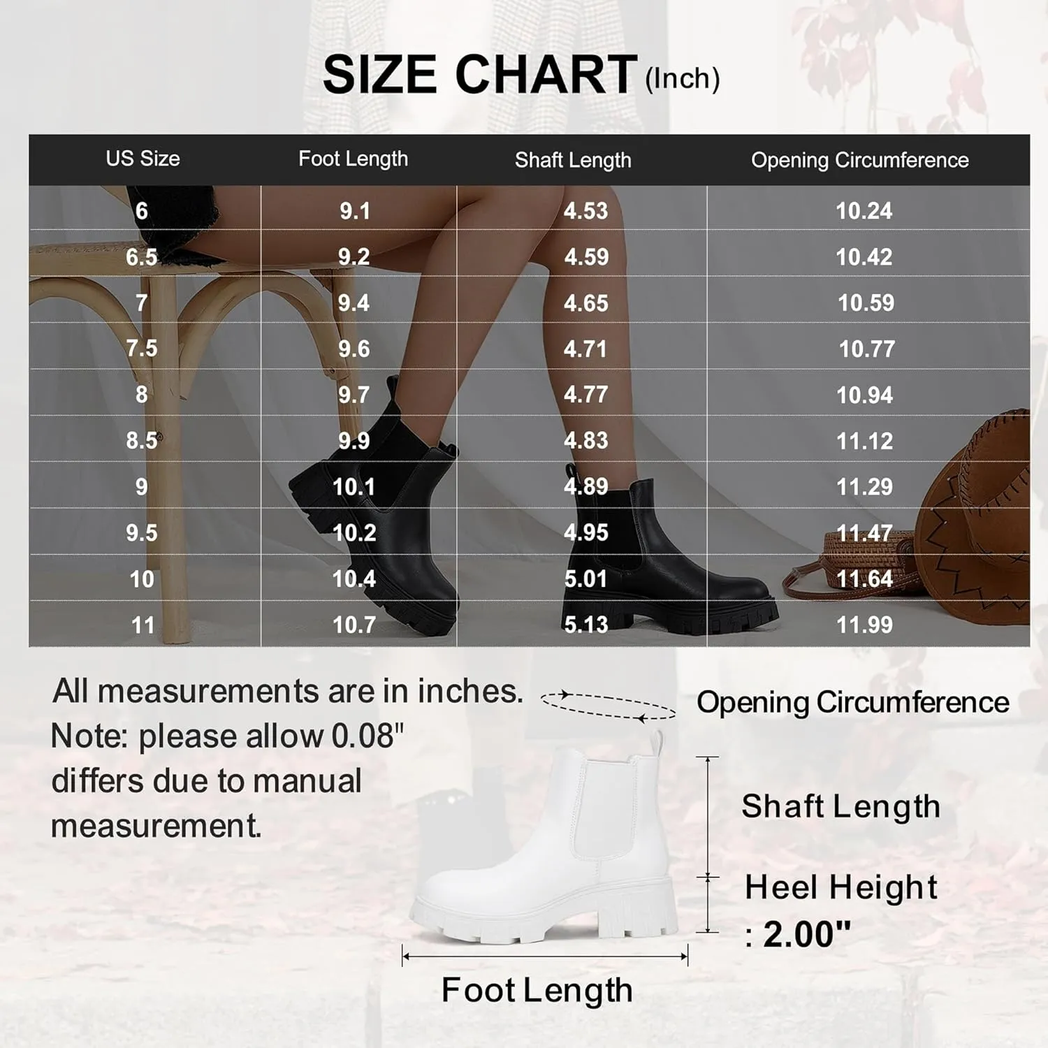 Jeossy Women's 9620 Chelsea Combat Boots, Platform Ankle Boots Chunky Heel, Fashion Lug Sole Slip on Booties with Elastic Band