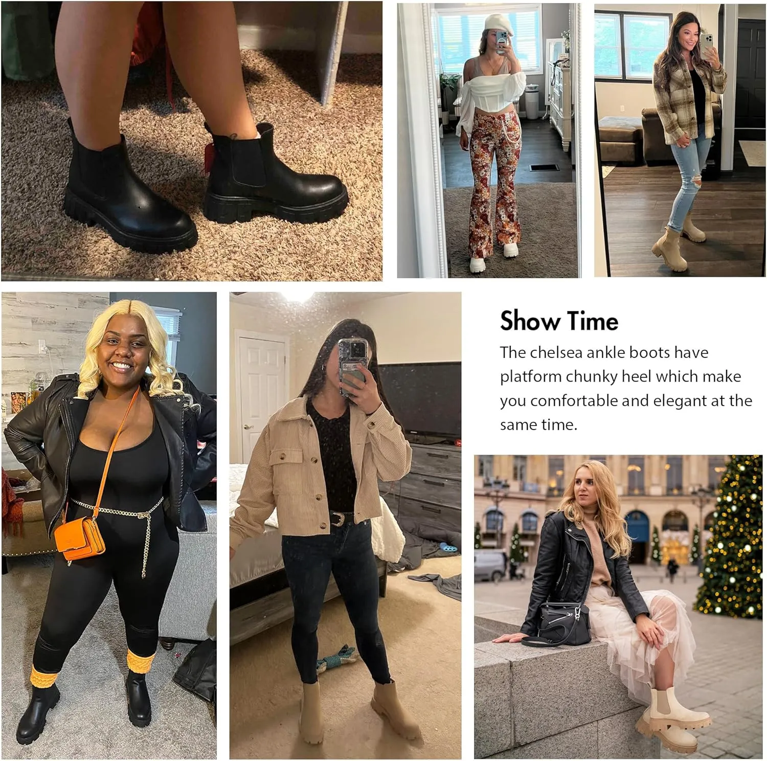 Jeossy Women's 9620 Chelsea Combat Boots, Platform Ankle Boots Chunky Heel, Fashion Lug Sole Slip on Booties with Elastic Band
