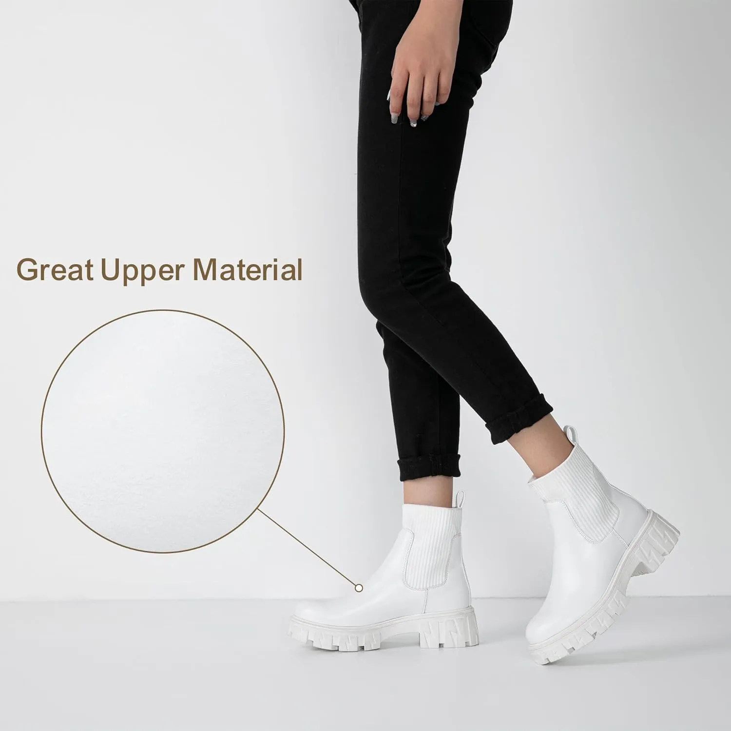 Jeossy Women’s Chelsea Chunky Ankle Boots Elastic Platform Lug Sole Short Pull on Low Heel 9610 Booties