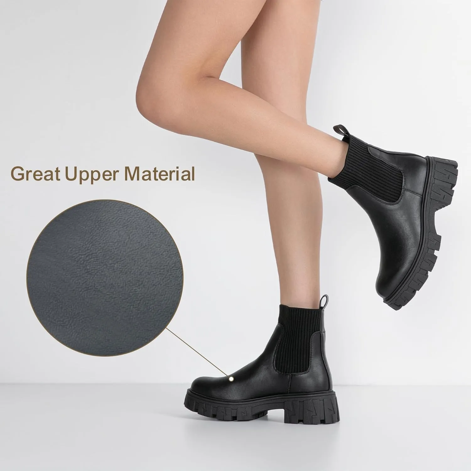 Jeossy Women’s Chelsea Chunky Ankle Boots Elastic Platform Lug Sole Short Pull on Low Heel 9610 Booties