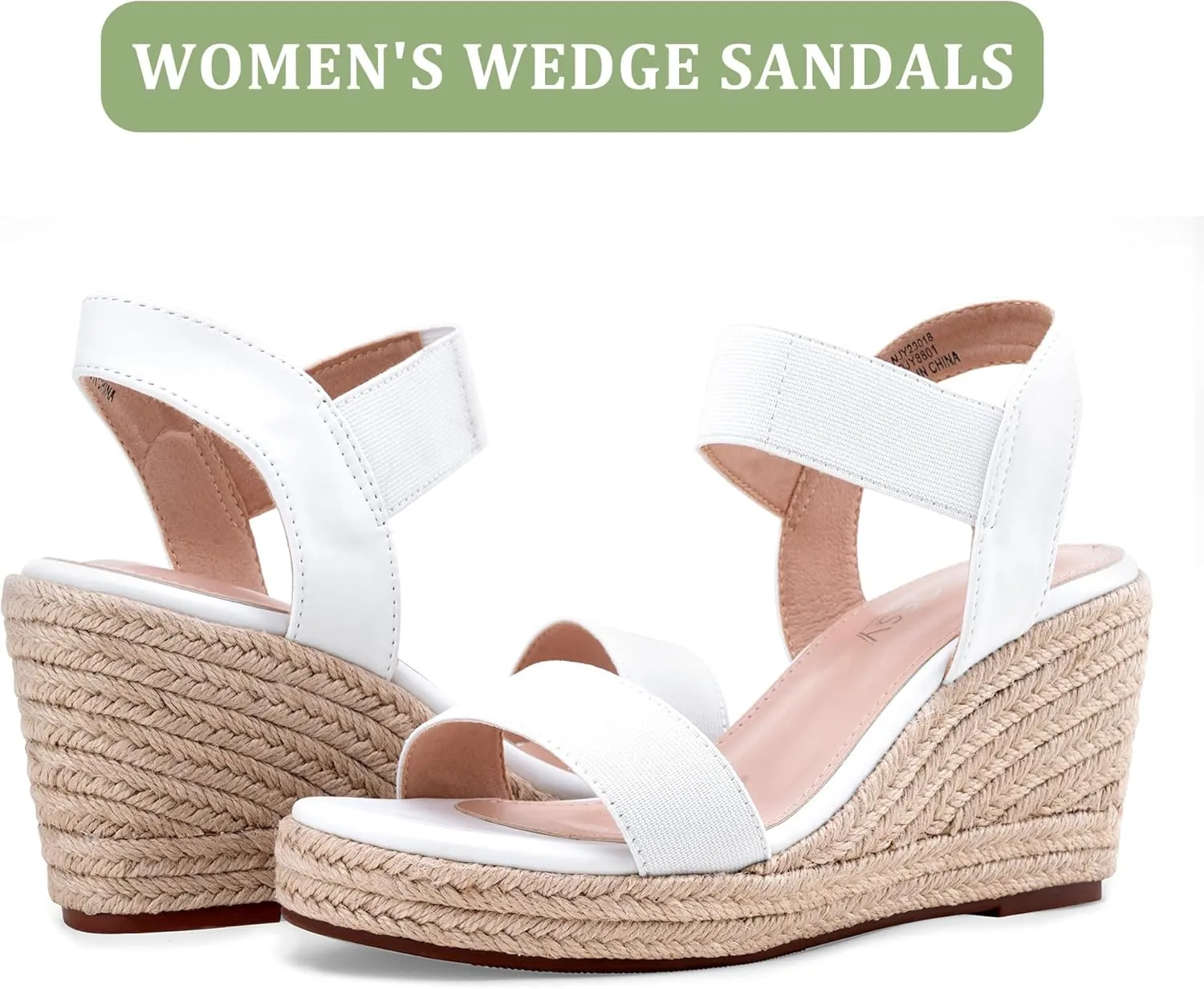 Jeossy Women's Wedge Platform Black Sandals, Espadrille Comfort Elastic Ankle Strap 8801 Sandals