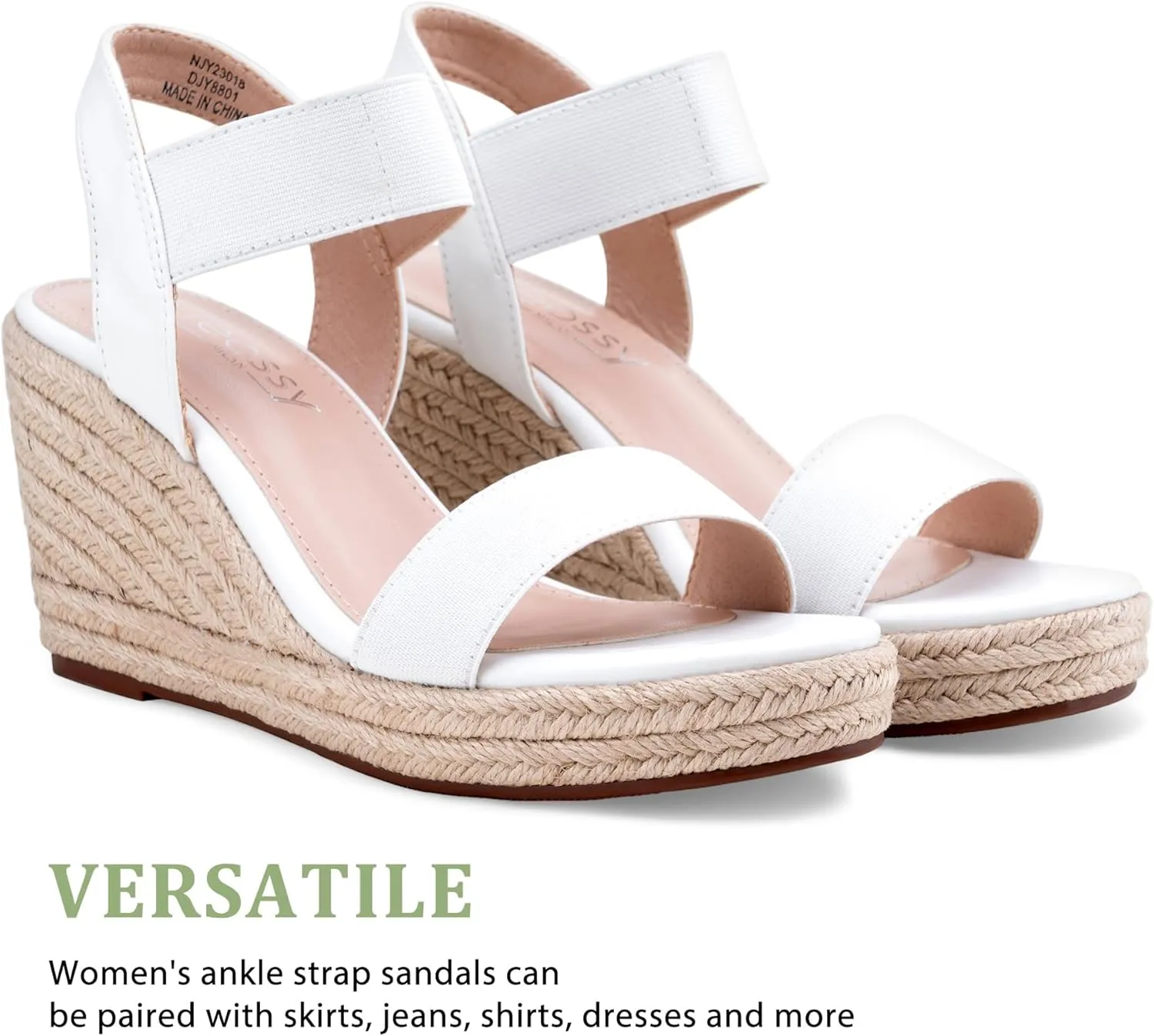 Jeossy Women's Wedge Platform Black Sandals, Espadrille Comfort Elastic Ankle Strap 8801 Sandals