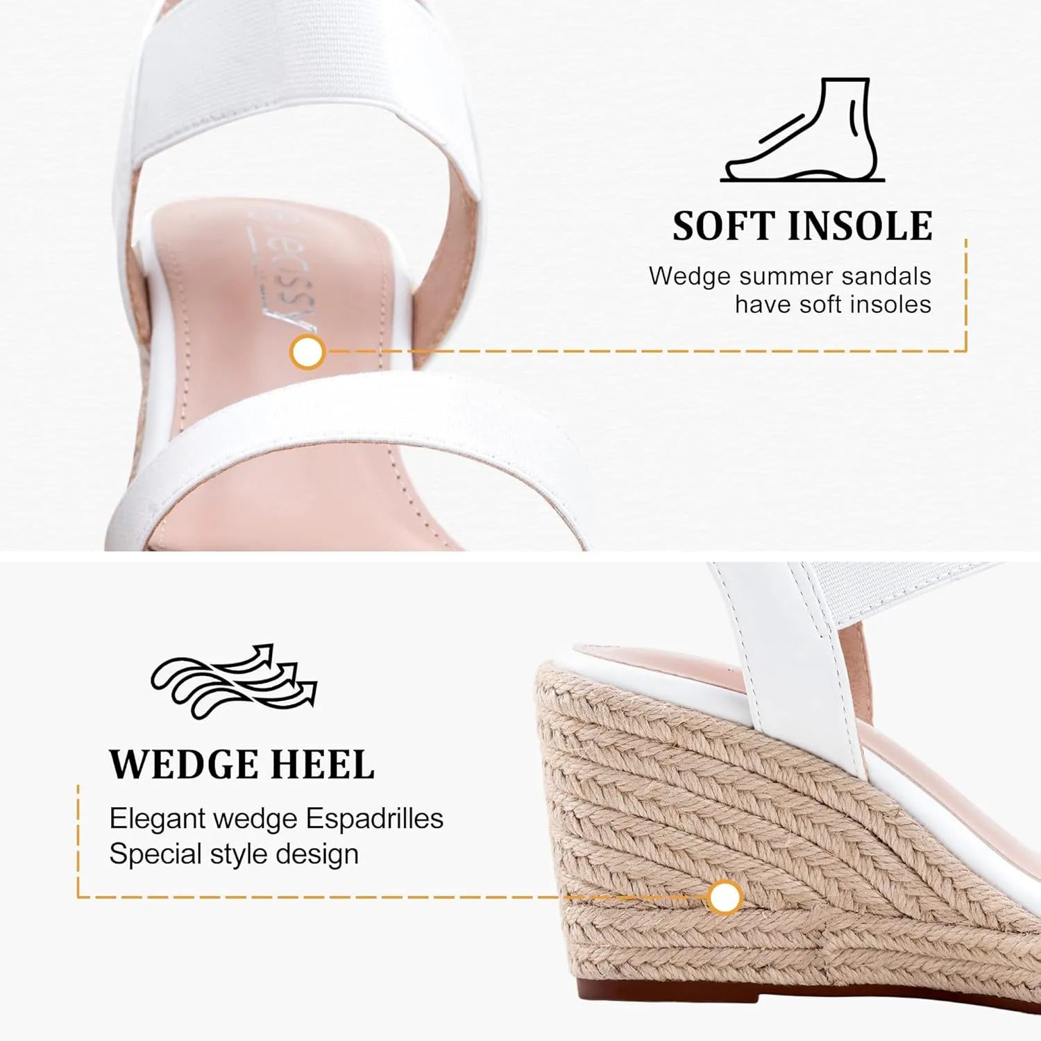 Jeossy Women's Wedge Platform Black Sandals, Espadrille Comfort Elastic Ankle Strap 8801 Sandals