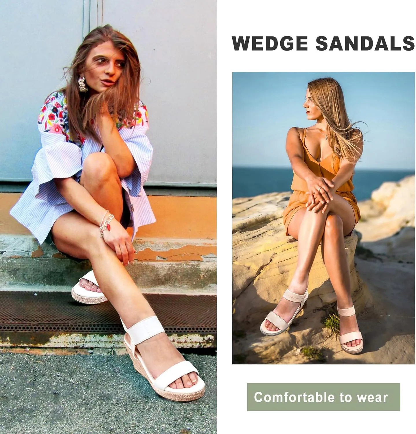Jeossy Women's Wedge Platform Black Sandals, Espadrille Comfort Elastic Ankle Strap 8801 Sandals