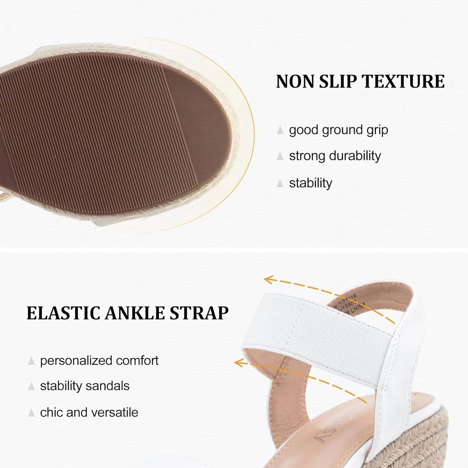 Jeossy Women's Wedge Platform Black Sandals, Espadrille Comfort Elastic Ankle Strap 8801 Sandals