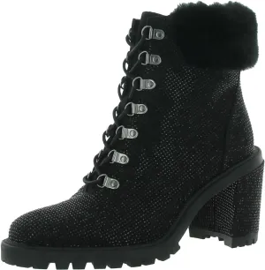 Jessica Simpson Women's Deliah Metallic Faux Fur Chunky Block Heel Ankle Boots