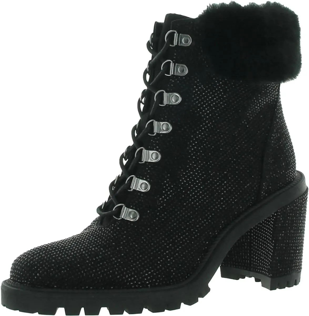 Jessica Simpson Women's Deliah Metallic Faux Fur Chunky Block Heel Ankle Boots