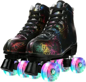 Jessie Women's & Men's Zebra Printed High-Top Roller-Skates, Four-Wheel Shiny Roller-Skates for Adult Youth Outdoor, with Shoes Bag