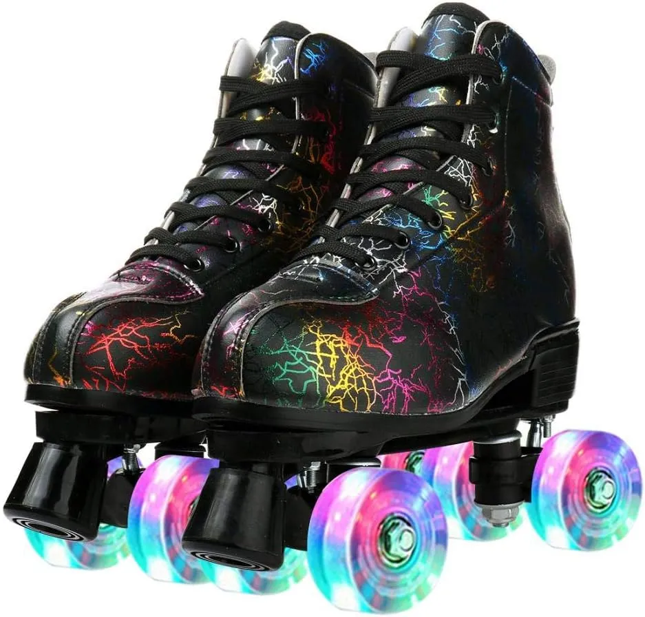 Jessie Women's & Men's Zebra Printed High-Top Roller-Skates, Four-Wheel Shiny Roller-Skates for Adult Youth Outdoor, with Shoes Bag