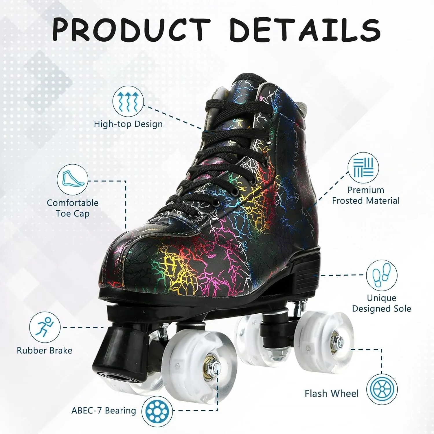Jessie Women's & Men's Zebra Printed High-Top Roller-Skates, Four-Wheel Shiny Roller-Skates for Adult Youth Outdoor, with Shoes Bag