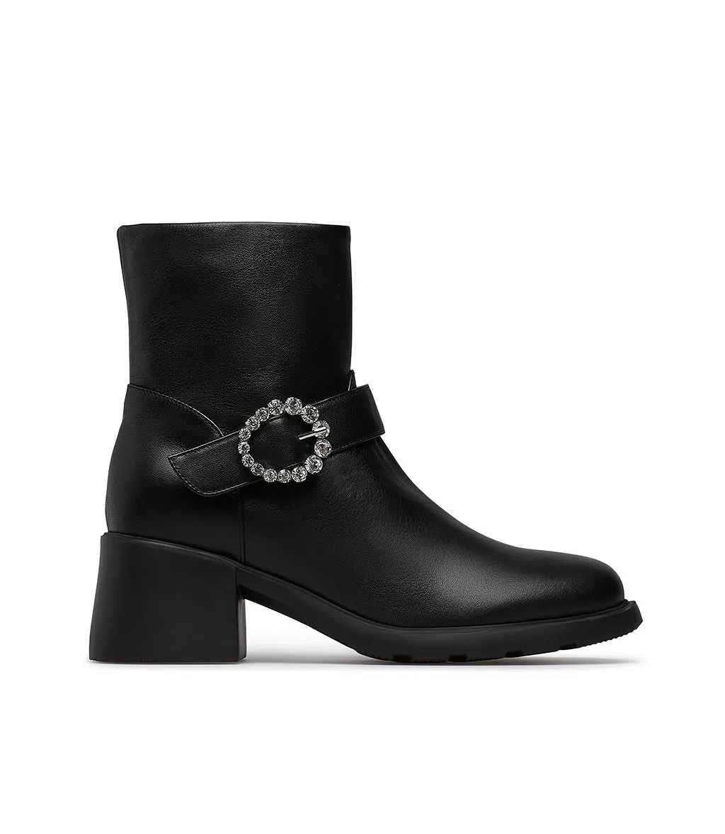 Jewel buckle black nappa leathe booties