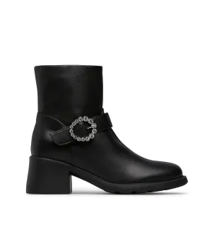 Jewel buckle black nappa leathe booties