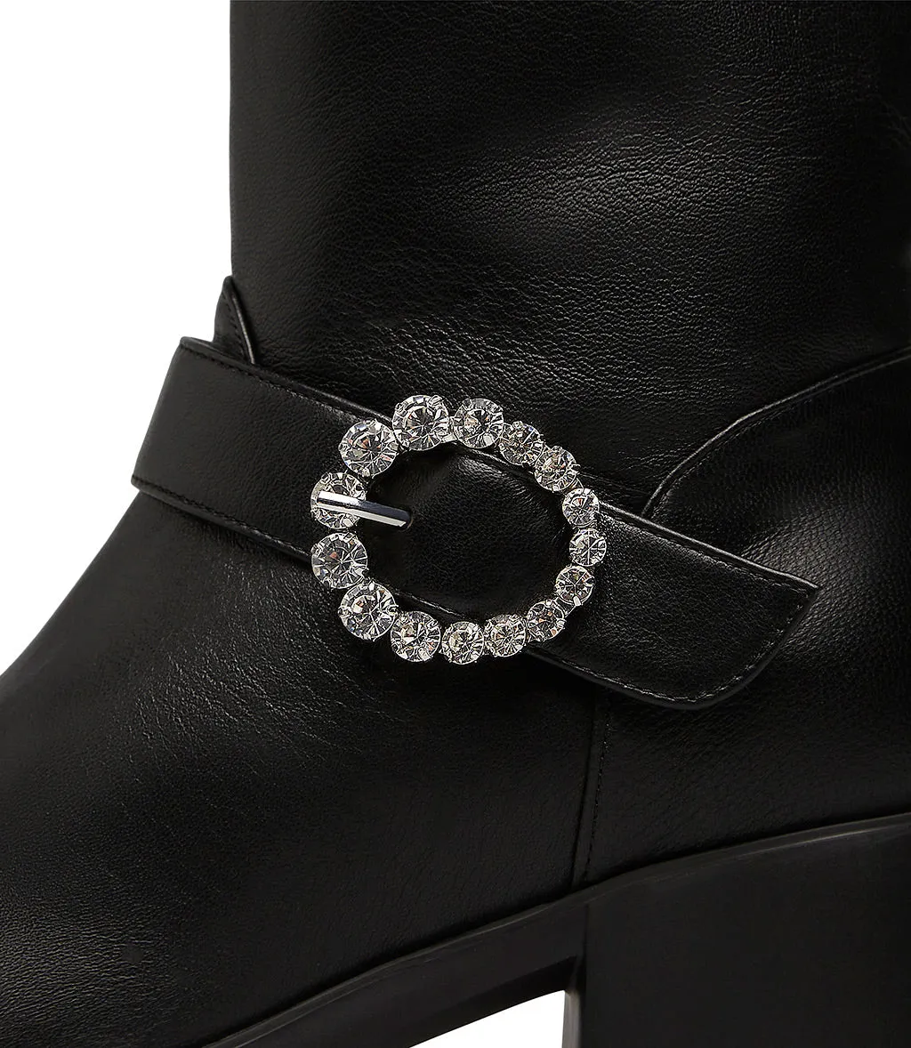 Jewel buckle black nappa leathe booties
