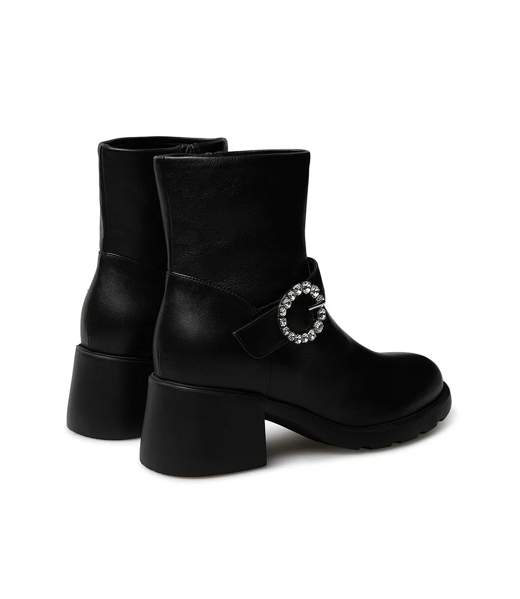Jewel buckle black nappa leathe booties