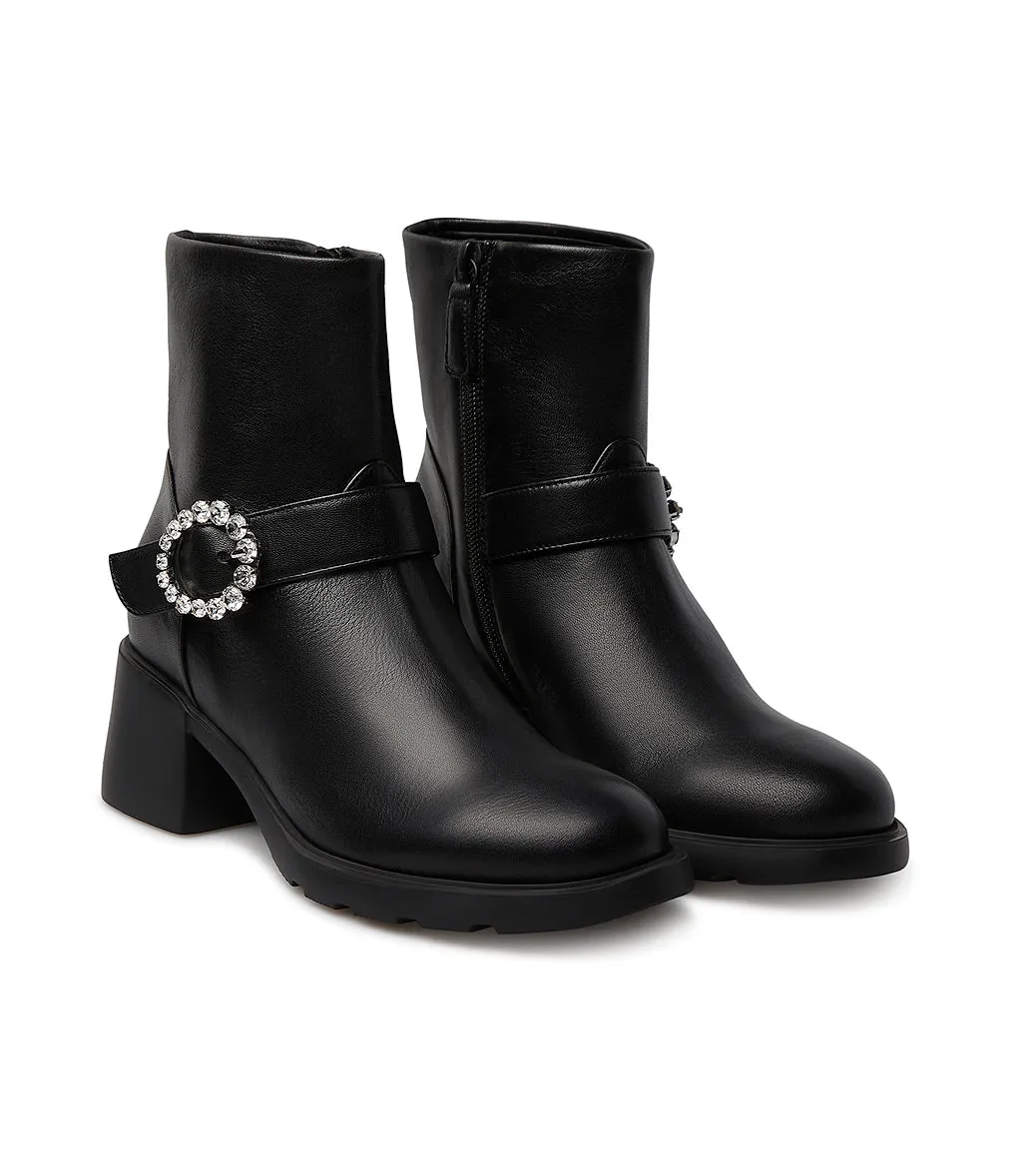Jewel buckle black nappa leathe booties