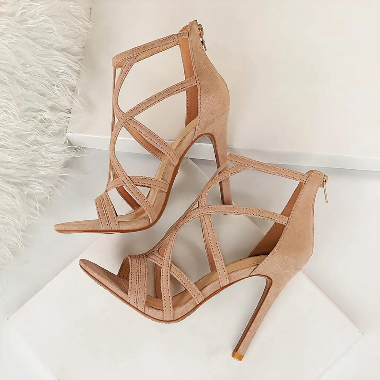 JOEupin Women’s Fashion High Heel Sandals Peep Toe Hollow-out Gladiator Stiletto Pumps Dress Shoes with Zip