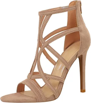 JOEupin Women’s Fashion High Heel Sandals Peep Toe Hollow-out Gladiator Stiletto Pumps Dress Shoes with Zip