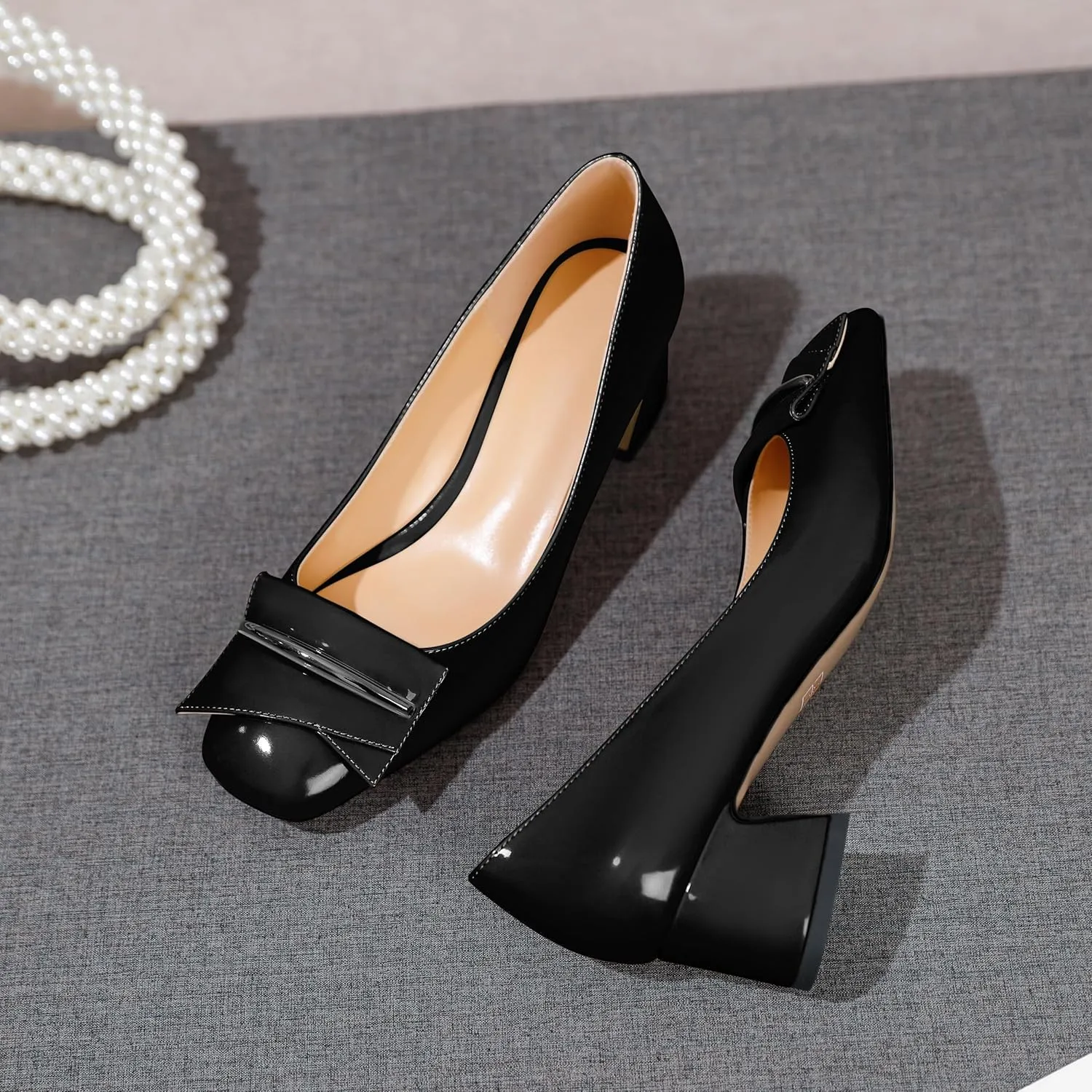 Joseywade Women Low Block Chunky Heel Pumps Slip On 2 Inches Closed Square Toe Comfort Shoes