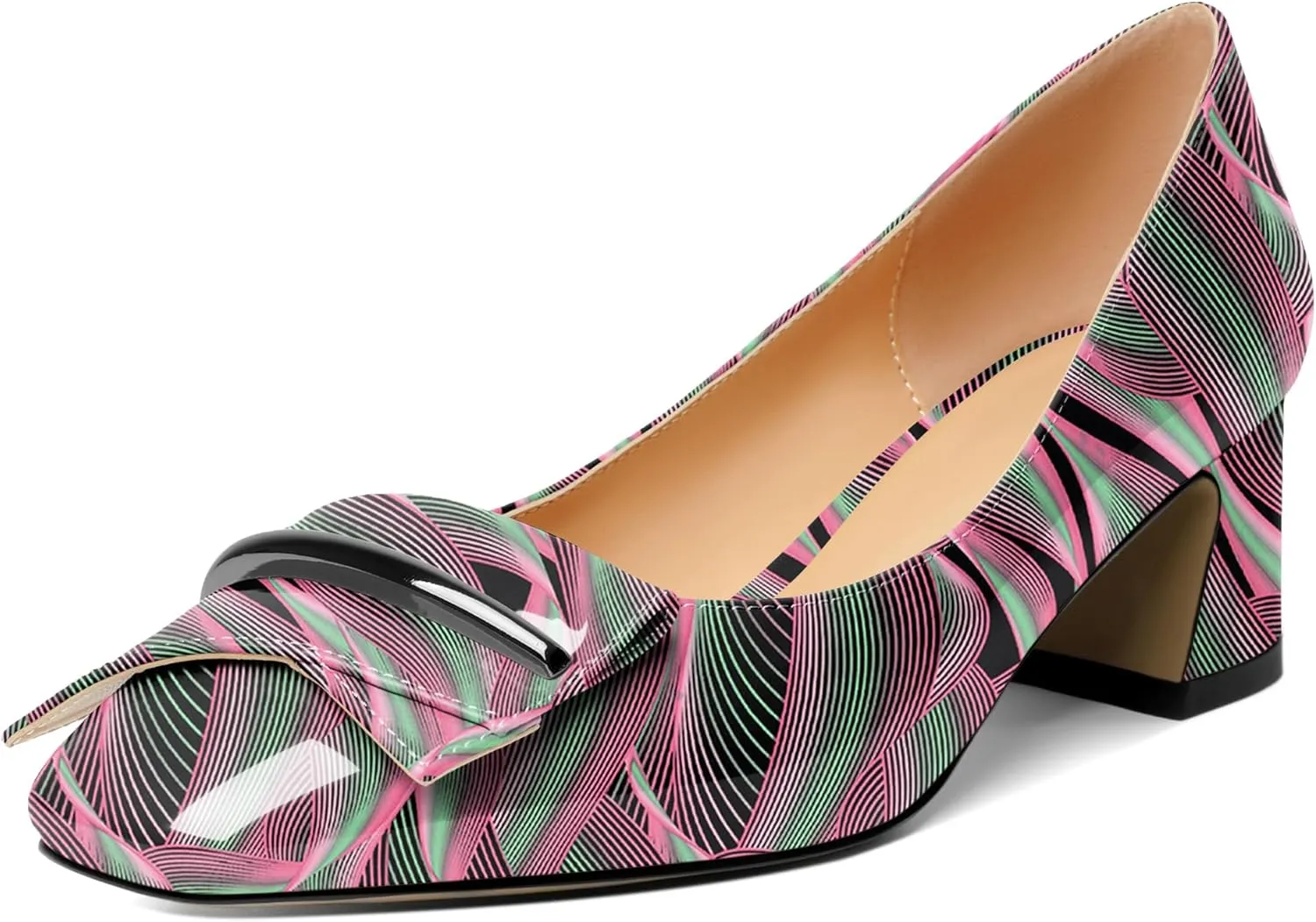 Joseywade Women Low Block Chunky Heel Pumps Slip On 2 Inches Closed Square Toe Comfort Shoes