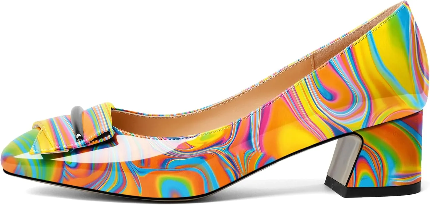 Joseywade Women Low Block Chunky Heel Pumps Slip On 2 Inches Closed Square Toe Comfort Shoes