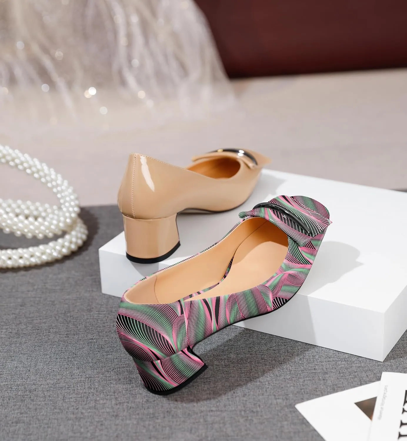 Joseywade Women Low Block Chunky Heel Pumps Slip On 2 Inches Closed Square Toe Comfort Shoes