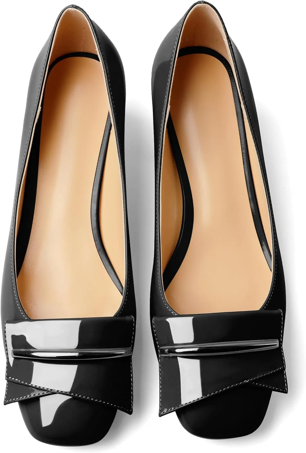 Joseywade Women Low Block Chunky Heel Pumps Slip On 2 Inches Closed Square Toe Comfort Shoes