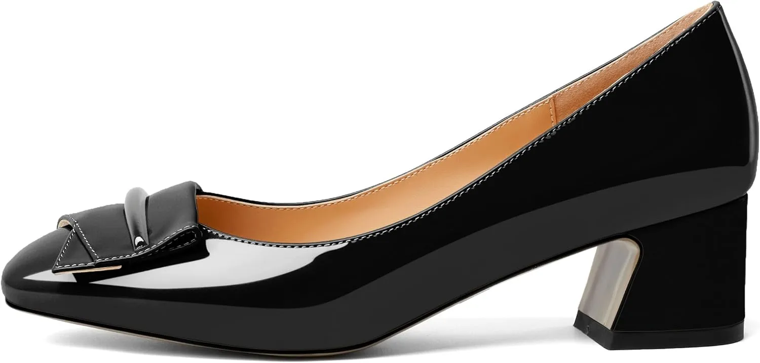 Joseywade Women Low Block Chunky Heel Pumps Slip On 2 Inches Closed Square Toe Comfort Shoes