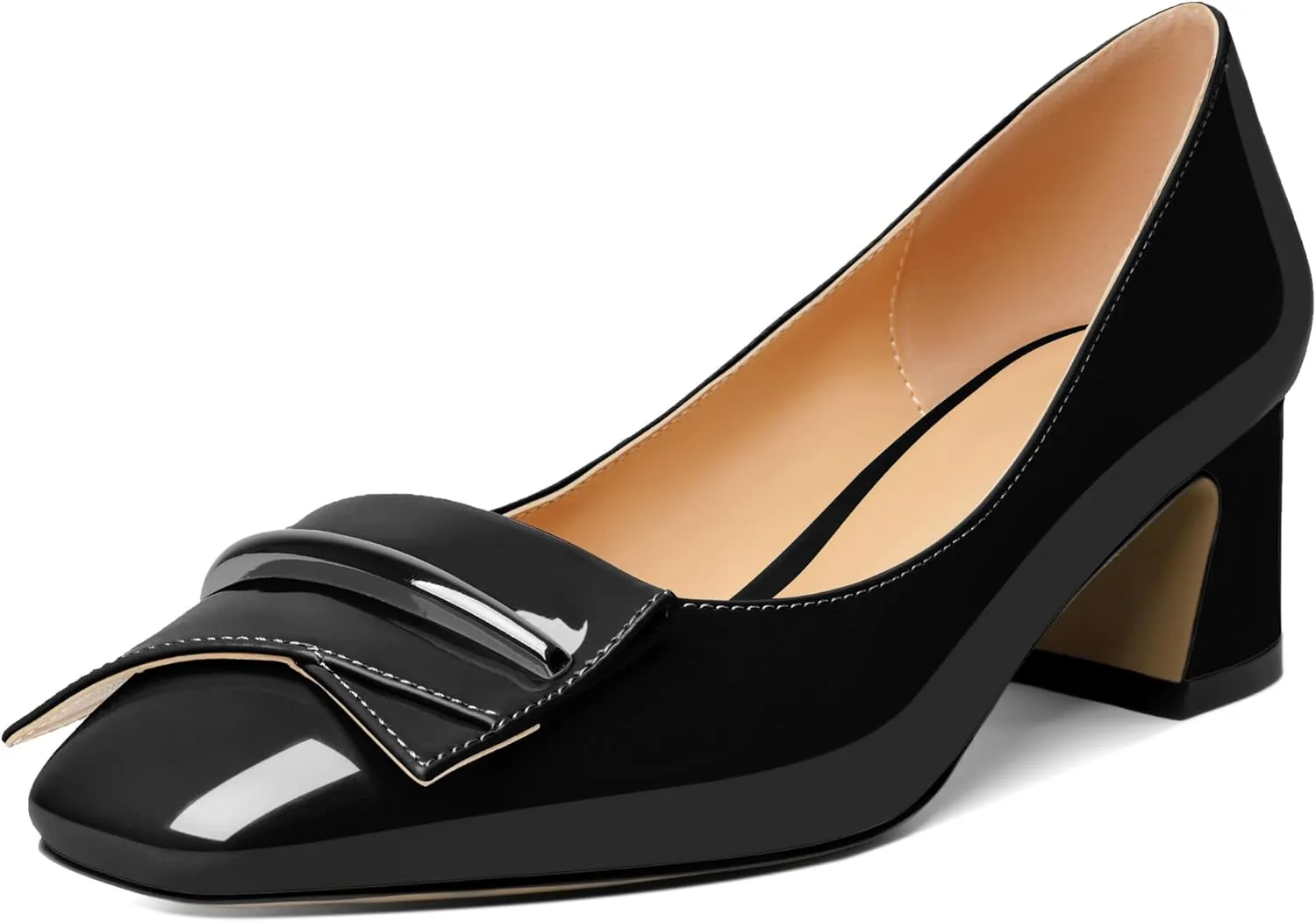 Joseywade Women Low Block Chunky Heel Pumps Slip On 2 Inches Closed Square Toe Comfort Shoes