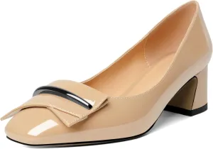 Joseywade Women Low Block Chunky Heel Pumps Slip On 2 Inches Closed Square Toe Comfort Shoes