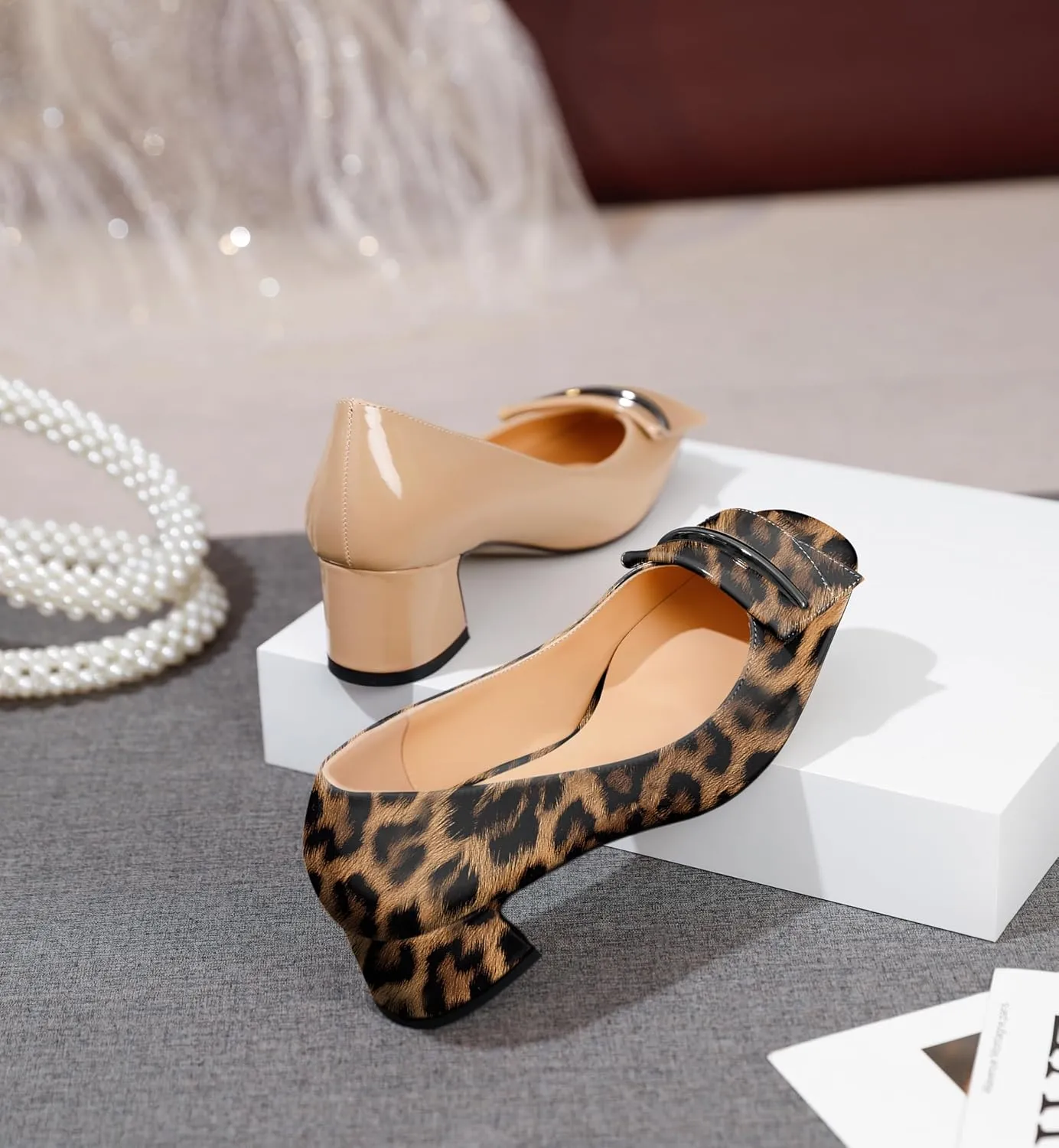Joseywade Women Low Block Chunky Heel Pumps Slip On 2 Inches Closed Square Toe Comfort Shoes