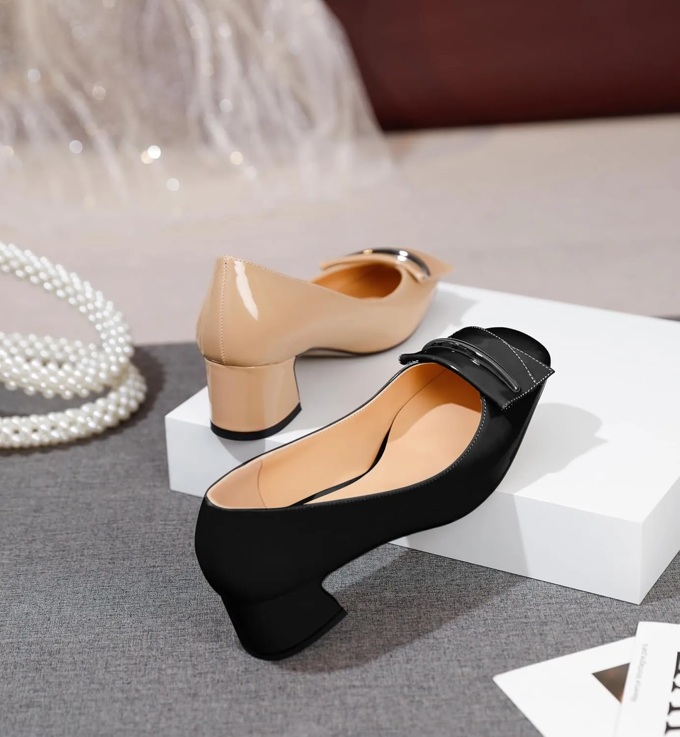 Joseywade Women Low Block Chunky Heel Pumps Slip On 2 Inches Closed Square Toe Comfort Shoes
