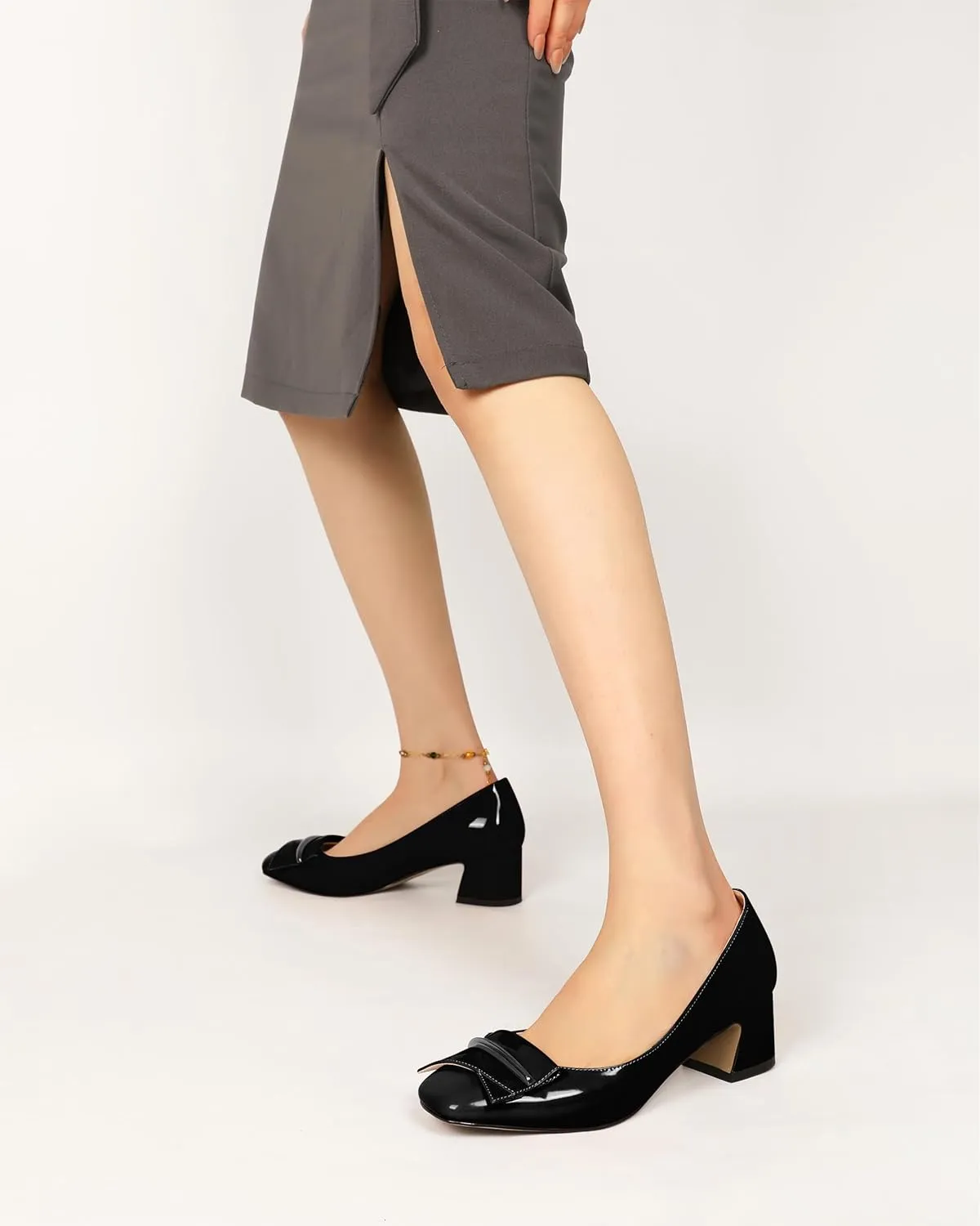 Joseywade Women Low Block Chunky Heel Pumps Slip On 2 Inches Closed Square Toe Comfort Shoes