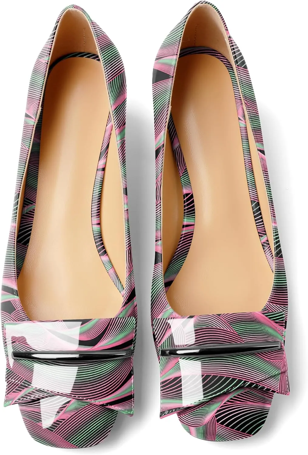 Joseywade Women Low Block Chunky Heel Pumps Slip On 2 Inches Closed Square Toe Comfort Shoes