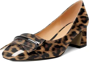 Joseywade Women Low Block Chunky Heel Pumps Slip On 2 Inches Closed Square Toe Comfort Shoes