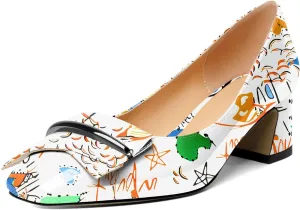 Joseywade Women Low Block Chunky Heel Pumps Slip On 2 Inches Closed Square Toe Comfort Shoes