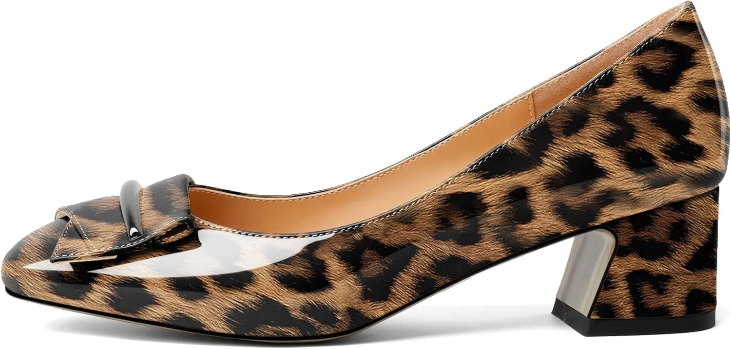 Joseywade Women Low Block Chunky Heel Pumps Slip On 2 Inches Closed Square Toe Comfort Shoes