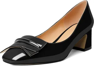 Joseywade Women Low Block Chunky Heel Pumps Slip On 2 Inches Closed Square Toe Comfort Shoes