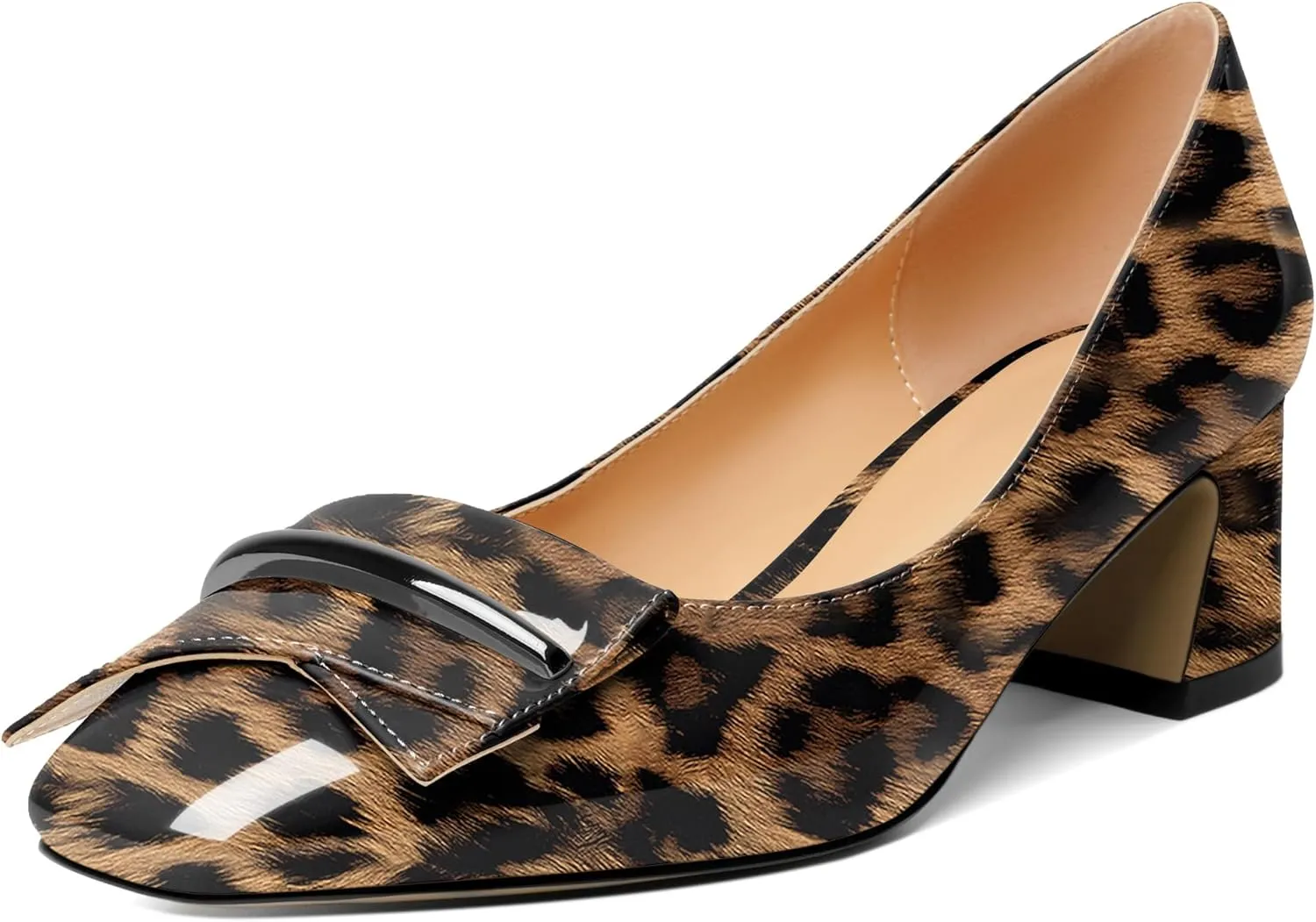 Joseywade Women Low Block Chunky Heel Pumps Slip On 2 Inches Closed Square Toe Comfort Shoes
