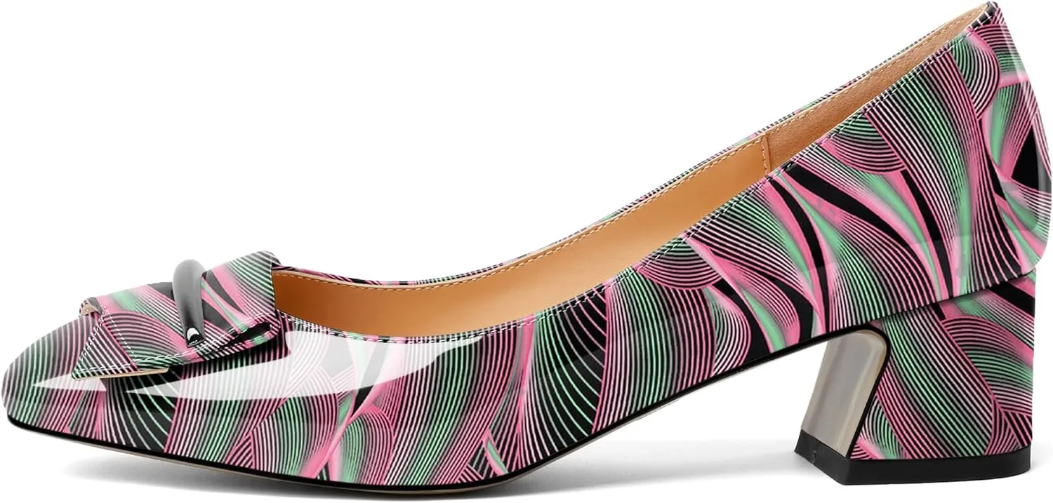 Joseywade Women Low Block Chunky Heel Pumps Slip On 2 Inches Closed Square Toe Comfort Shoes