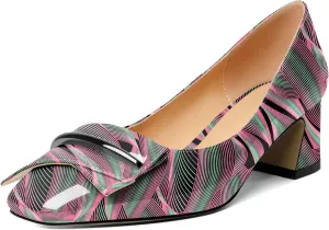 Joseywade Women Low Block Chunky Heel Pumps Slip On 2 Inches Closed Square Toe Comfort Shoes