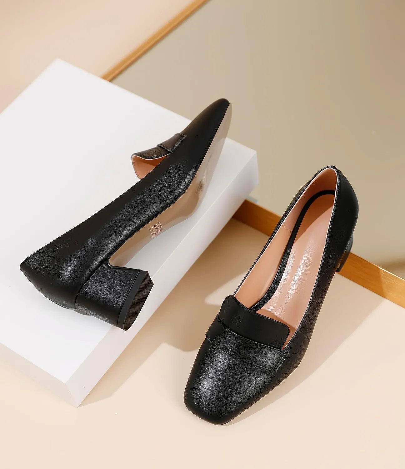 Joseywade Women Low Block Chunky Heels Pumps Slip On 2 Inch Square Toe Comfort Shoes