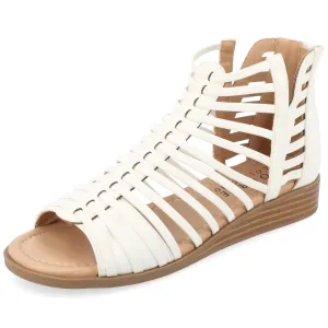 Journee Collection Womens Delilah Tru Comfort Foam Gladiator Sliver Wedge Sandals - White, 6 Wide