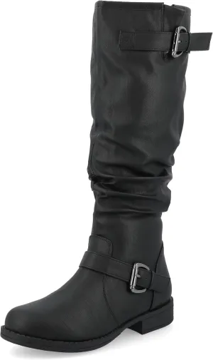 Journee Collection Women's Stormy Wide Calf Stacked Heel Riding Boots - Black - Size 8.5