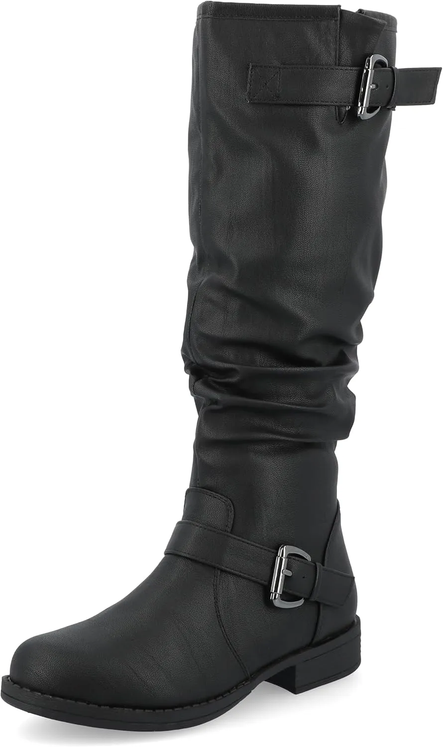 Journee Collection Women's Stormy Wide Calf Stacked Heel Riding Boots - Black - Size 8.5