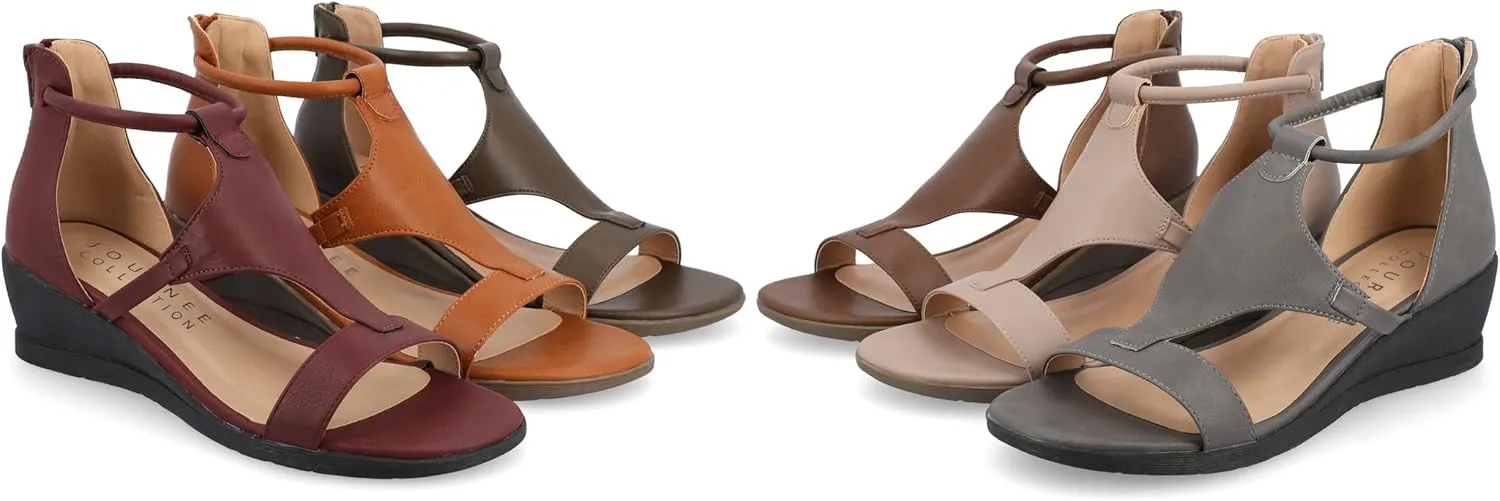 Journee Collection Womens Trayle Faux Leather Strappy Wedge Sandals
